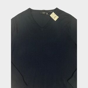 J.Crew Mens Slim 100% Merino Wool V-Neck Sweater Navy Blue L NWT Preppy Casual